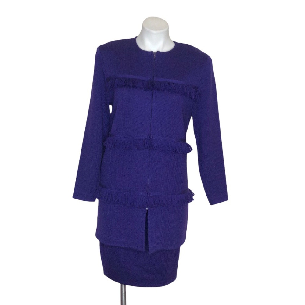 St John Separates Skirt Suit Purple Zip Jacket Elastic Waist Size S 8 Vintage